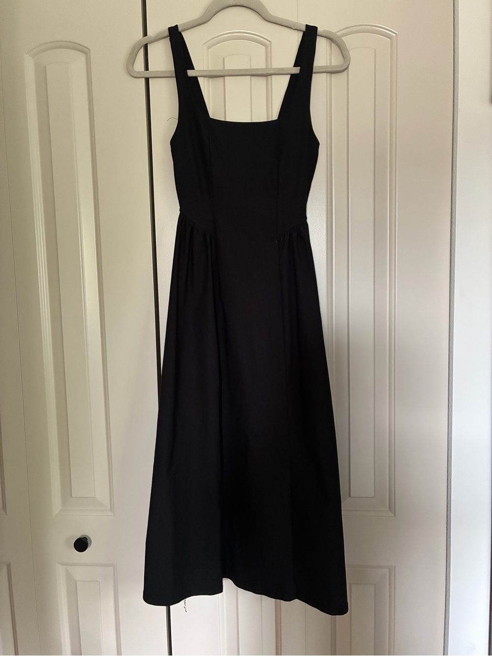 Stretchy Black Midi Dress with Square Neck